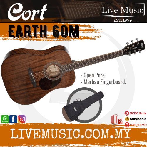 Cort Earth-60M Dreadnought Solid Top Acoustic Guitar With Bag ...