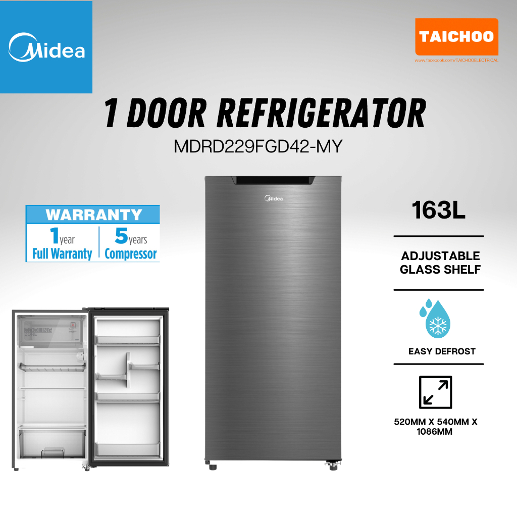 Midea Single Door Refrigerator 163L (Silver & Black) MDRD229FGD42MY & MDRD229FGD28M Shopee