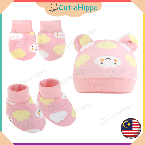 (Cartoon) Newborn Baby Hat Mitten Booties Set Infant Beanie Cap Kain ...