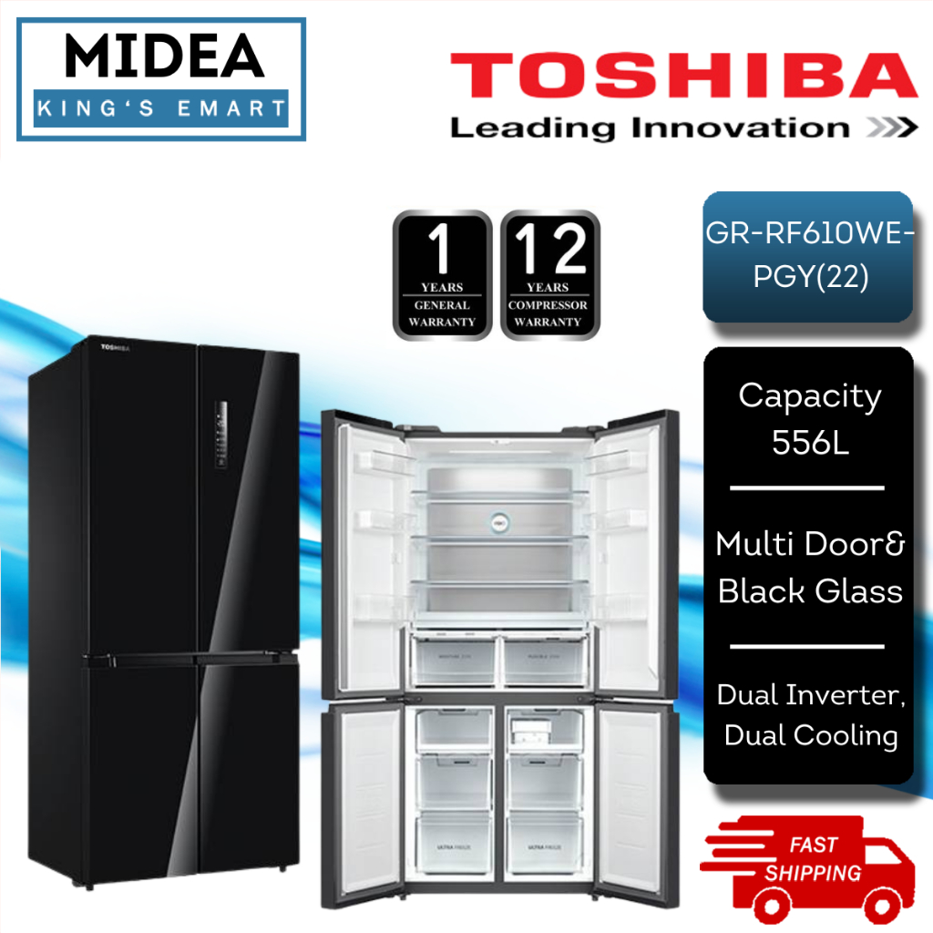 Toshiba 556L / 580L Multi-Door Dual Inverter Refrigerator GR-RF610WE ...