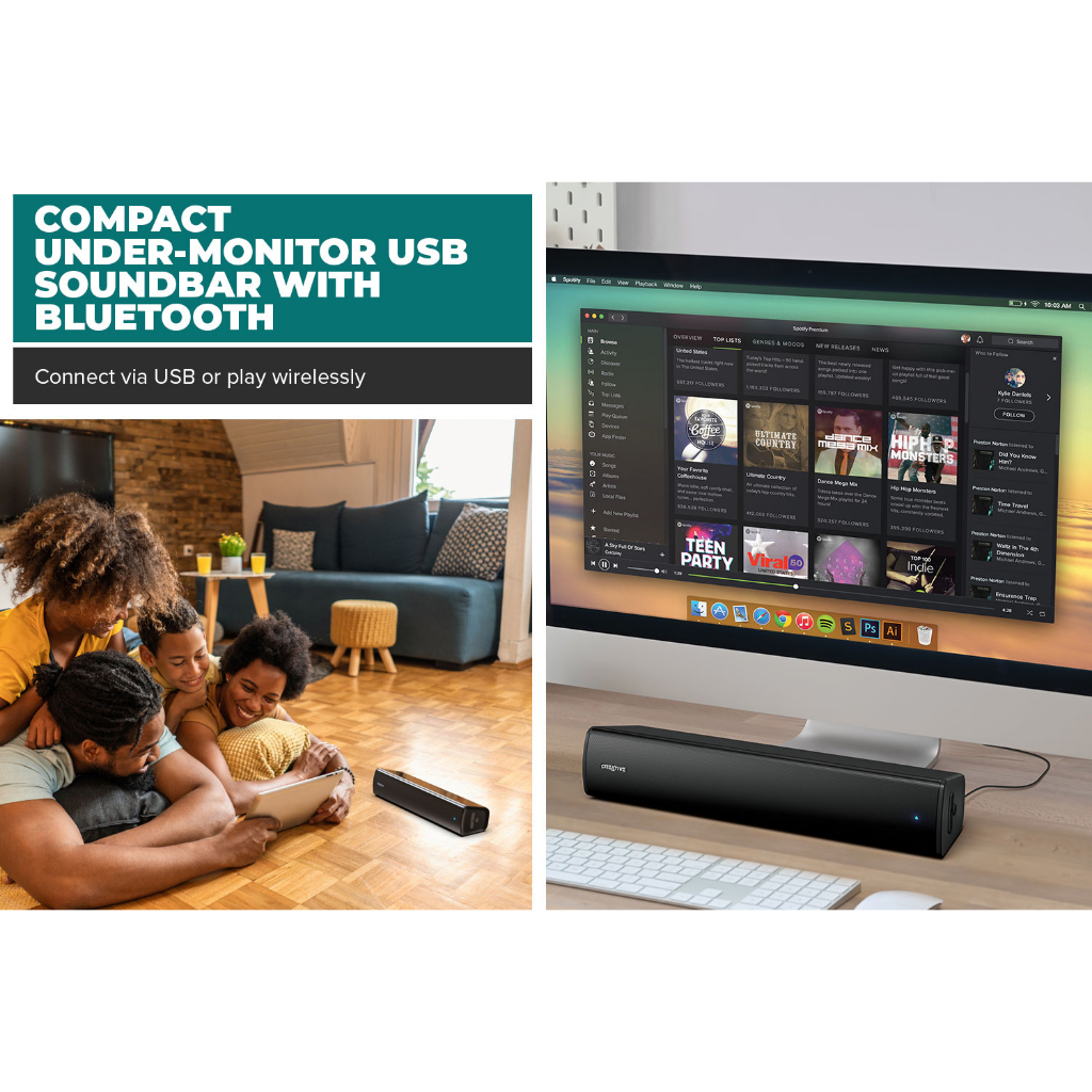 Creative Stage Air V2 - Compact Under-Monitor USB Soundbar for PC, with ...