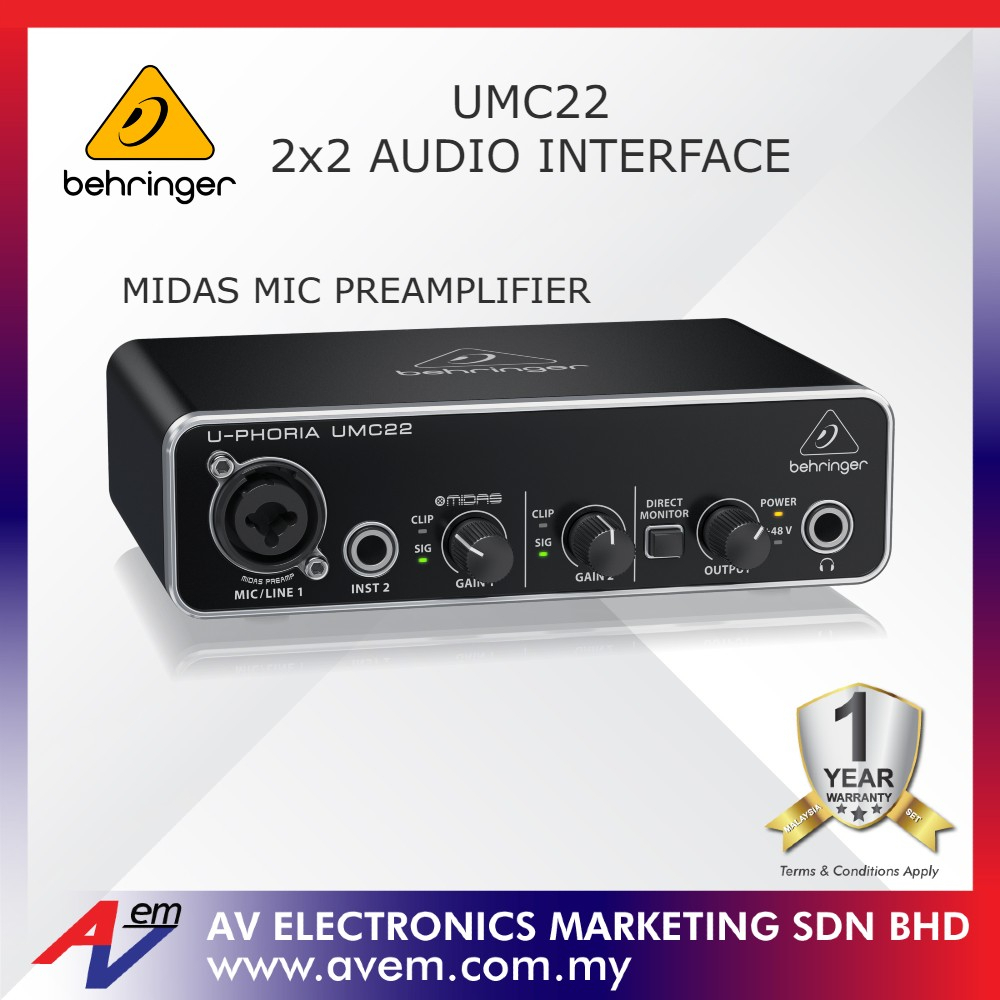 BEHRINGER UMC22 UMC22 UPHORIA Audiophile 2x2 USB Audio Interface with