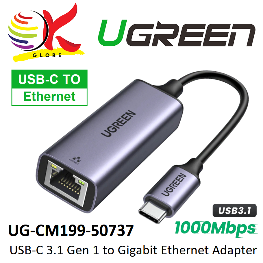 Ugreen Usb C 31 Gen 1 To Gigabit Ethernet Network Adapter Cable Converter With Aluminium Case 9907