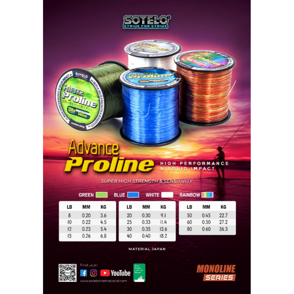 50 LBS/0.45MM SOTELO ADVANCE PROLINE Fishing Line Tali Pancing (Proline ...
