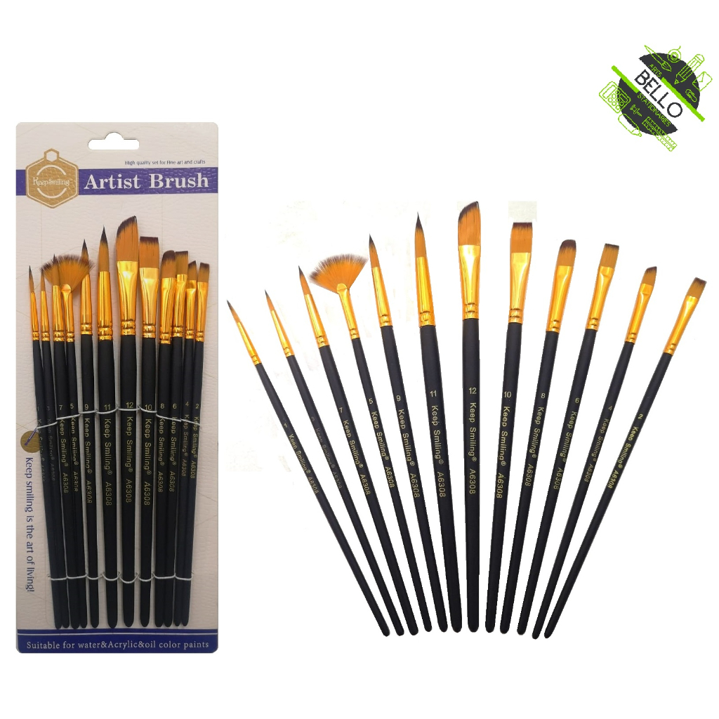 Keep Smiling Artist Nylon Brush Mix Shape Set of 12 | Shopee Malaysia