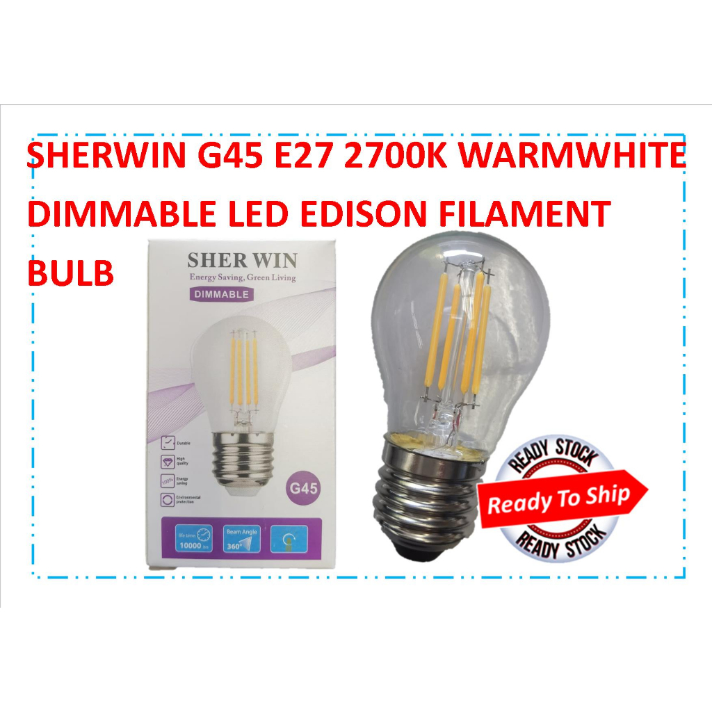 SHERWIN G45 E27 2700K WARMWHITE DIMMABLE LED EDISON FILAMENT BULB ...