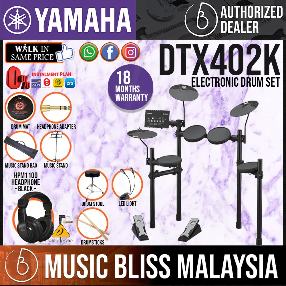Yamaha Digital Drum DTX402K Electronic Drum Set with Behringer HPM1100