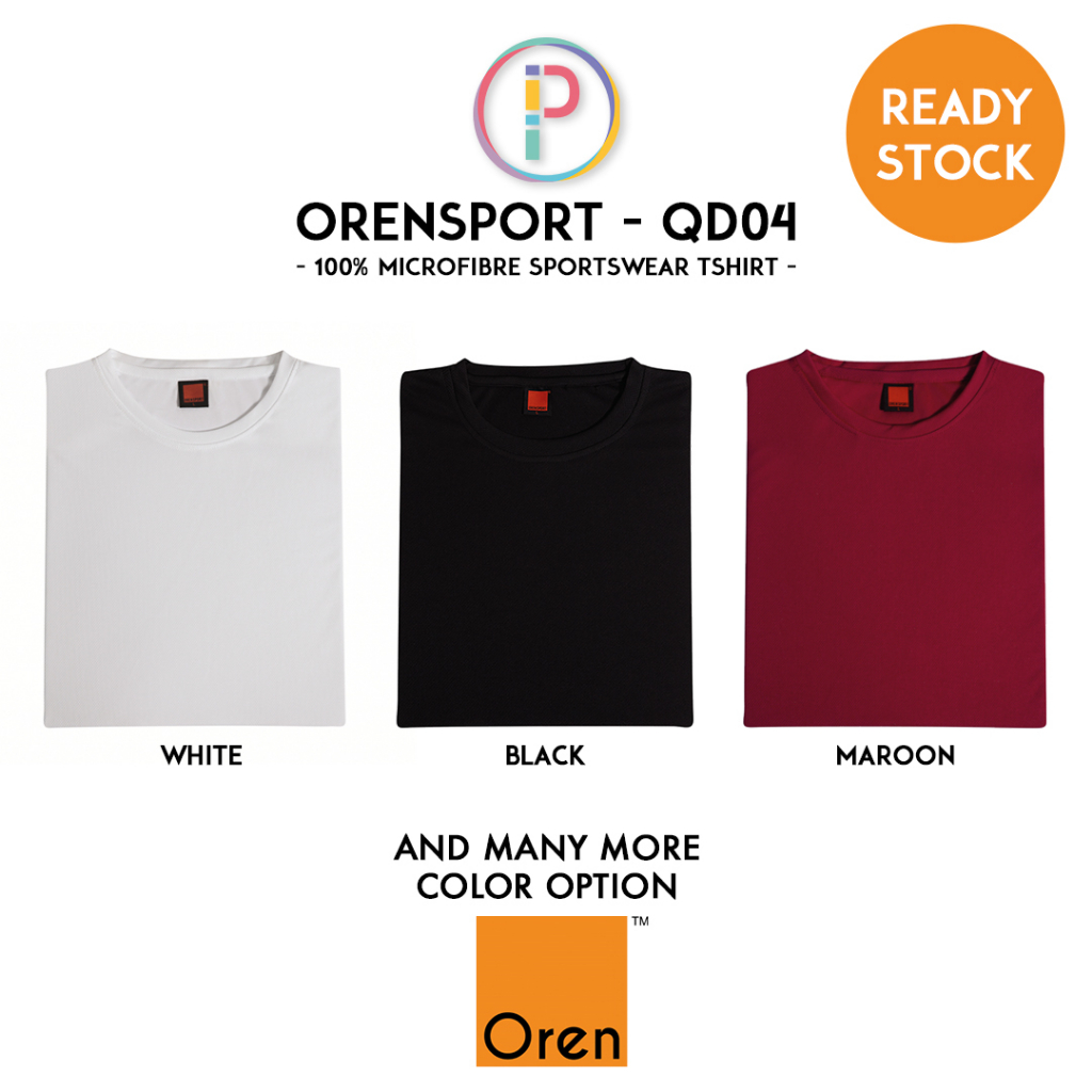 [Ready Stock] OREN SPORT 100% Microfibre Unisex Plain Round Neck T ...
