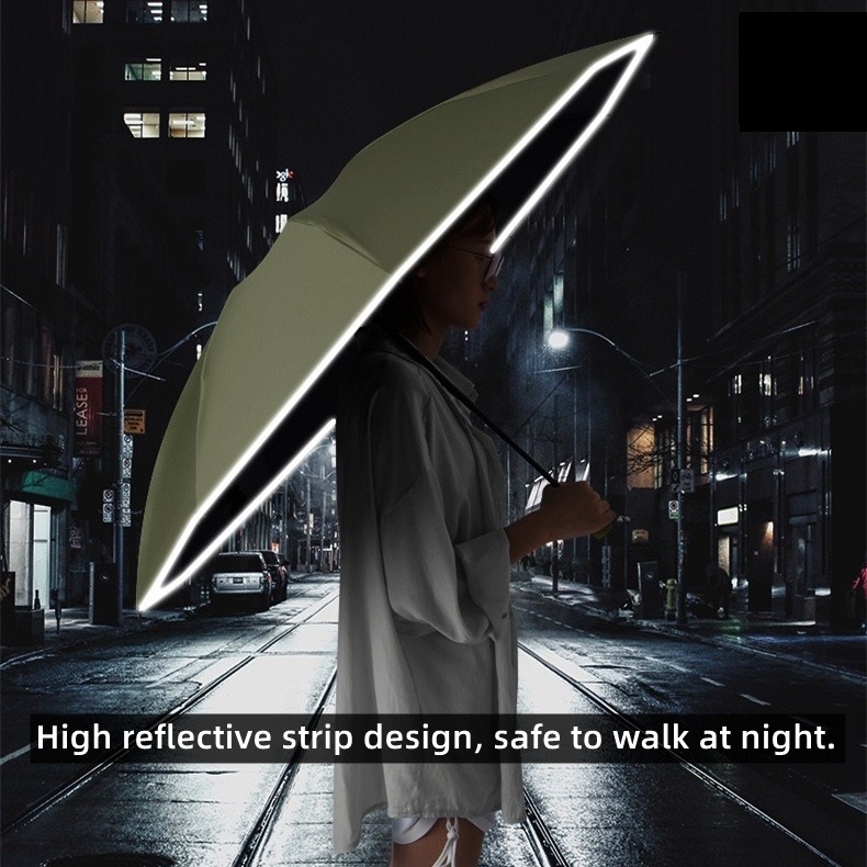 10-bone Automatic Reverse Triple Folding Umbrella Night Reflective ...
