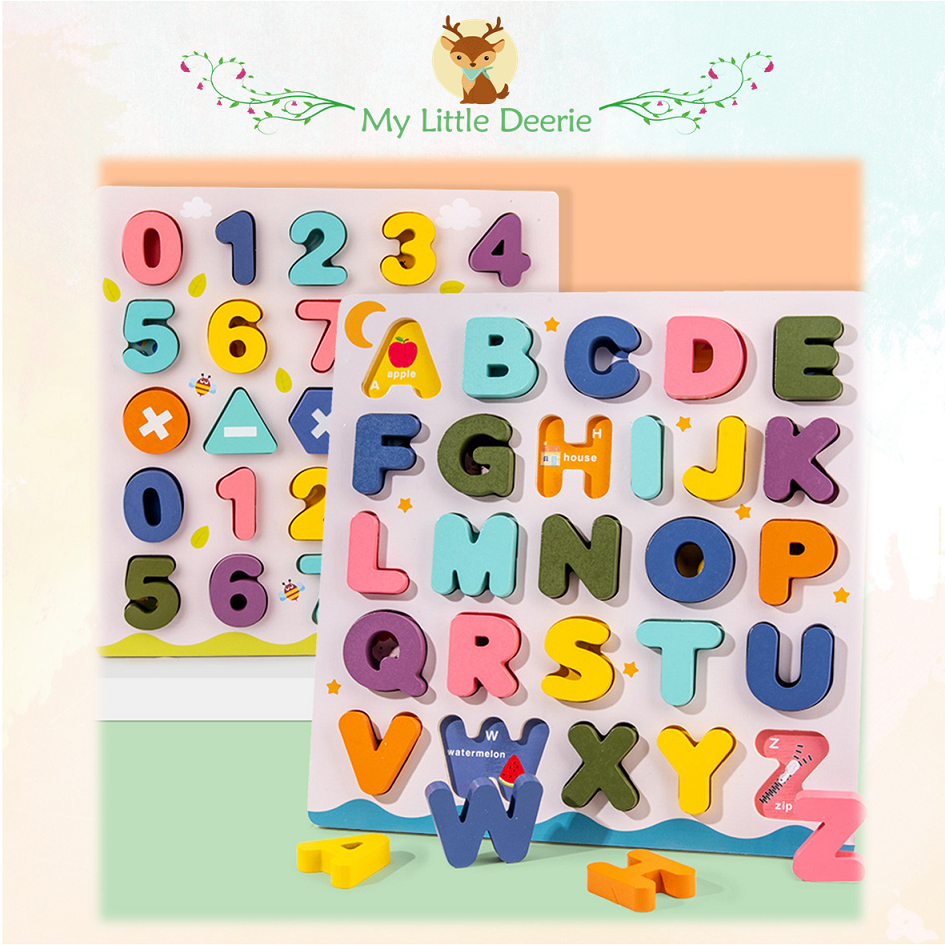 Wooden Alphabets & Numbers Chunky Puzzle Children Kids Toy | Shopee ...