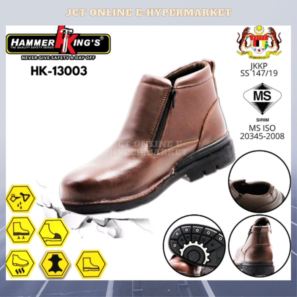 🔥Ready Stock🔥Hammer Kings Safety Shoes Mid Cut Dual Zipper Steel Toe