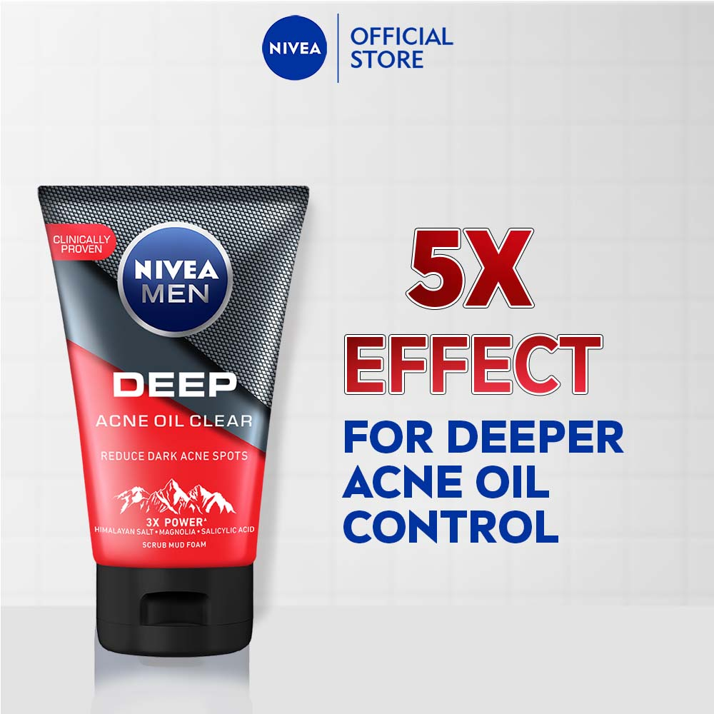 NIVEA MEN Deep Acne Oil Clear Scrub Mud Foam 100 g / Skin Care / Face ...