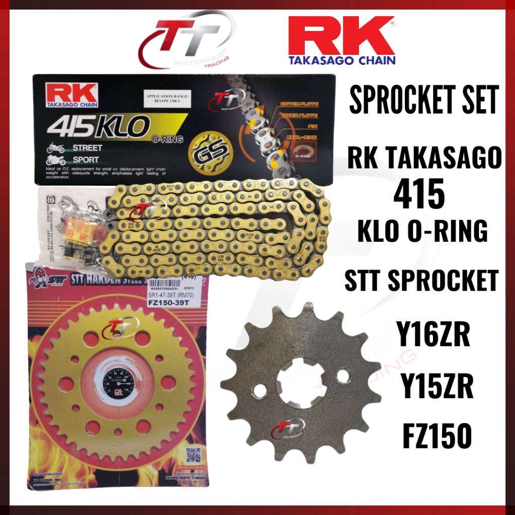 Y15ZR FZ150 Y16ZR RK JAPAN 415 ERO KLO ORING CHAIN RANTAI GOLD EMAS STT ...