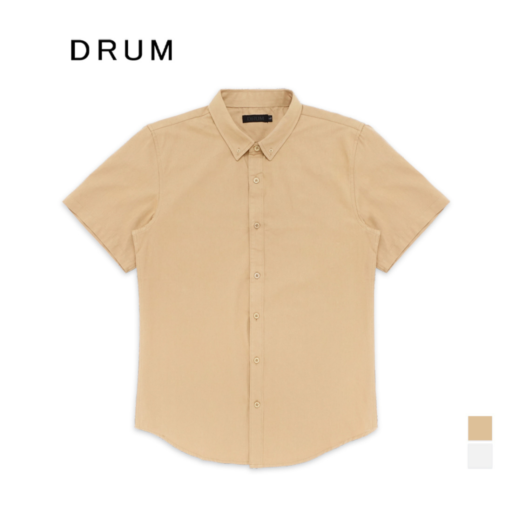 DRUM Casual Short Sleeve Shirt Khaki/White Shopee Malaysia