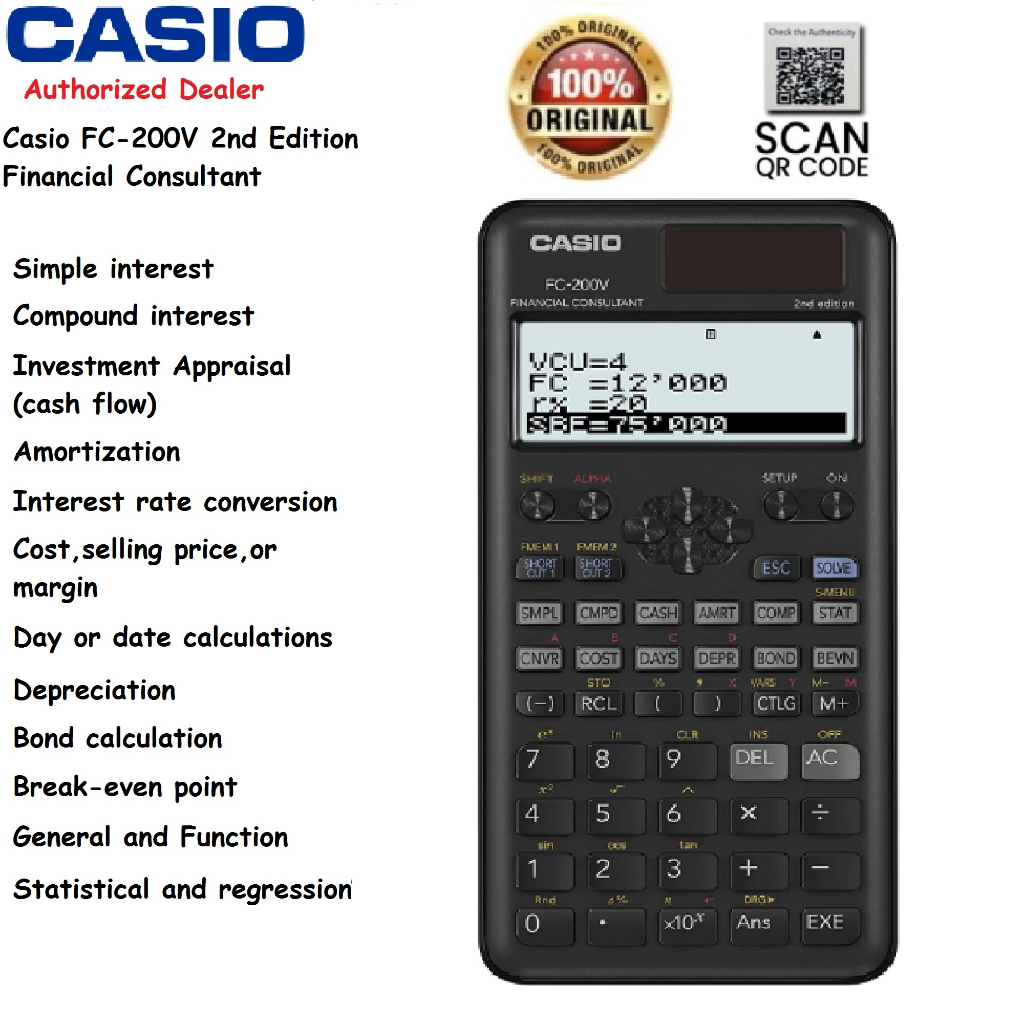 *ORIGINAL* Casio FC-200V Financial Calculator 2nd Edition (New Model ...