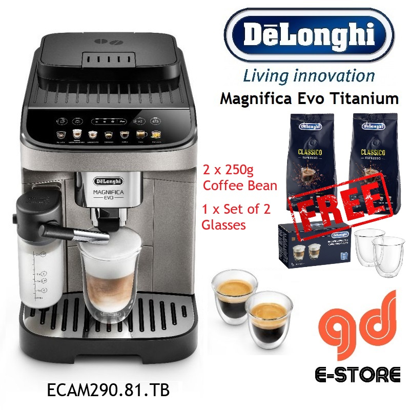 Delonghi ECAM29081TB Magnifica Evo Titanium Black - Fully Automatic Coffee  Machines ECAM290.81.TB