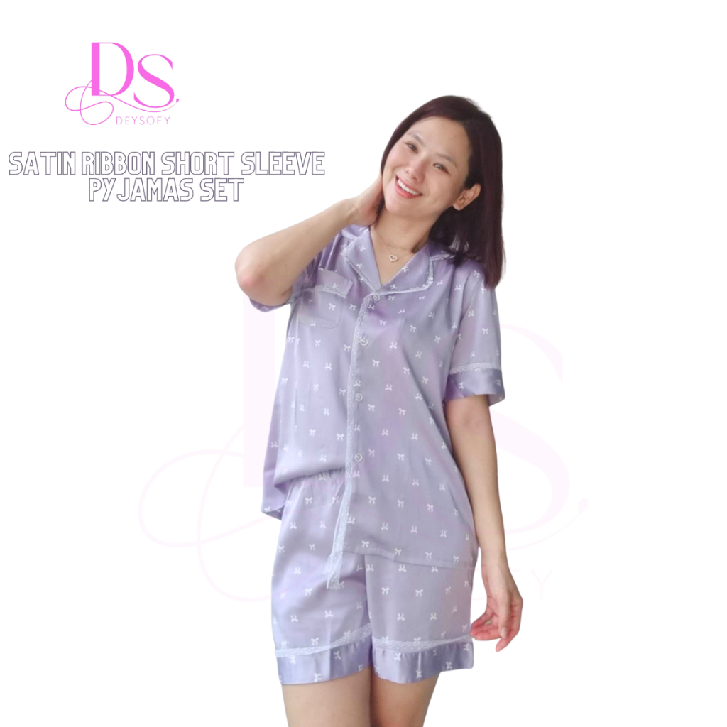 DeySofy Satin Ribbon Short Sleeve Pyjamas Set (DSF01) | Shopee Malaysia
