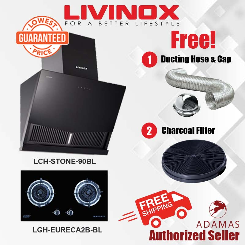 LIVINOX Hood & Hob LCH-ROCK-90BL/LCH-STONE-90B/LGH-EURECA2B-BL Slanted ...