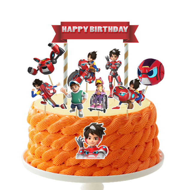 [CUSTOM NAME] Happy Birthday Cake Topper MECHAMATO Decoration Set Party ...