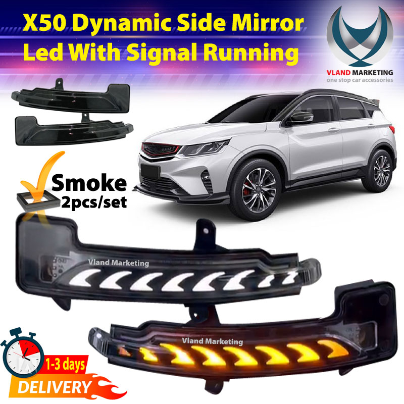 2pcs Proton X50 Dynamic Side Mirror Led With Signal Running (Smoke) X50 ...
