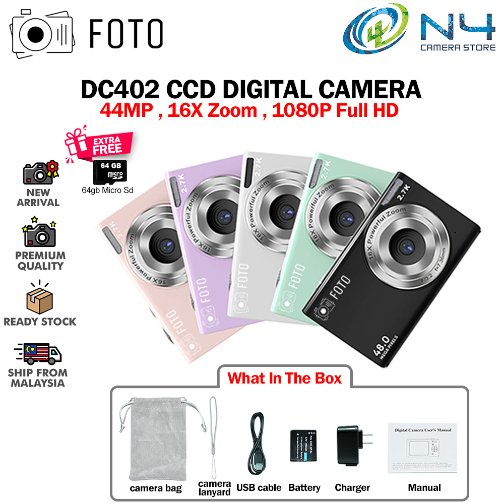 FOTO DC402 CCD Digital Camera FHD 2.7K 48MP, 2.8 Inch LCD Camera with