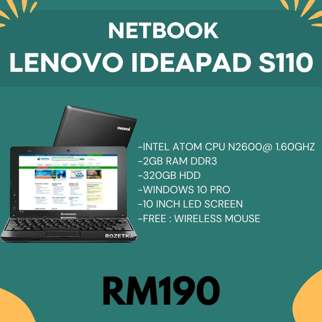 NETBOOK LENOVO IDEAPAD S110 Black (Intel Atom/2GB/320GB HDD/WIN10 ...