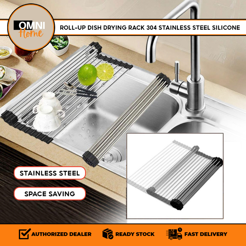 Roll-Up Dish Drying Rack Over Sink | 304 Stainless Steel Silicone | Rak ...