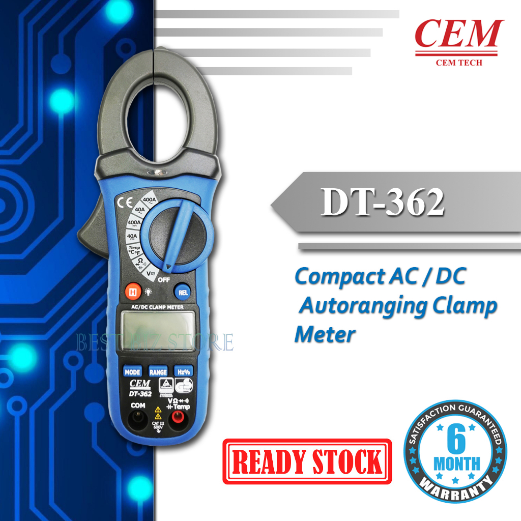 CEM DT-362 Compact AC/DC Autoranging Clamp Meter 400A | Shopee Malaysia