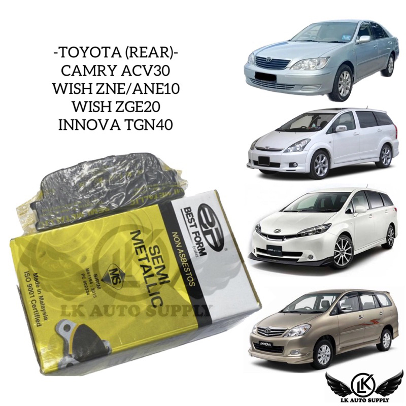 DISC BRAKE PAD REAR TOYOTA CAMRY ACV30 ACV31 WISH ZNE10 ANE10 ZGE20 ...
