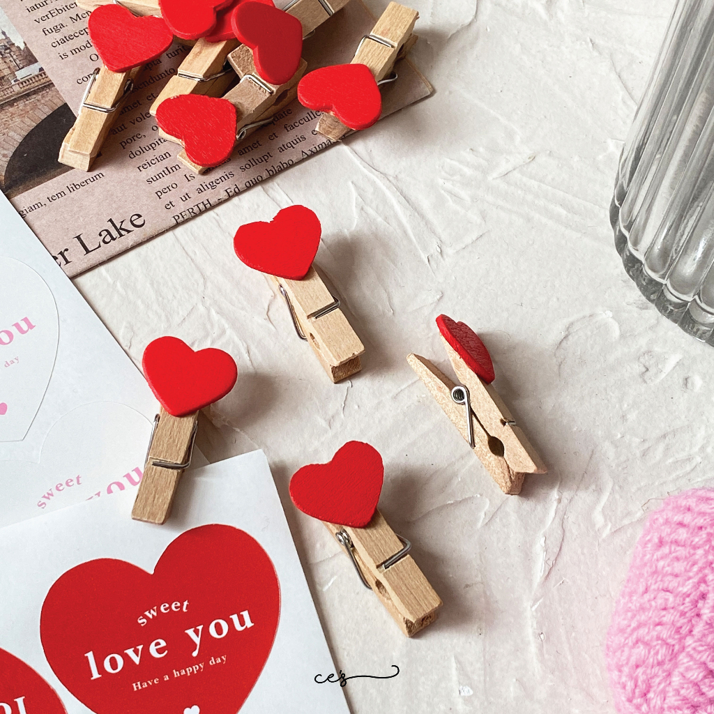 Love Heart Wooden Photo Clip Office Supplies Craft Clips DIY