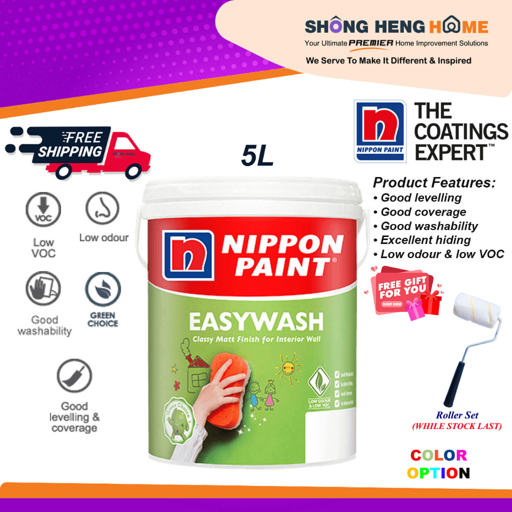 5L Nippon Paint Vinilex Easywash Interior Wall Brilliant White 1001