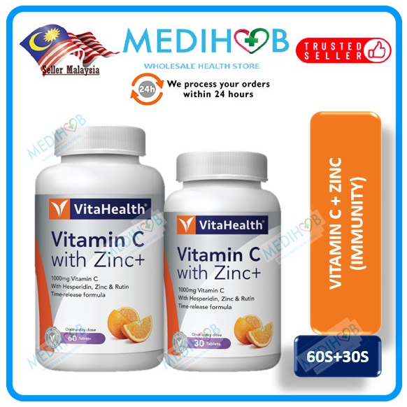 VITAHEALTH Vitamin C 1000mg + Zinc Time Release 60s + 30s Promo Pack ...