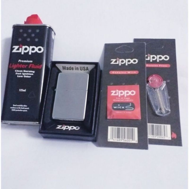 Promo🔥Original Zippo Fluids Wick Flints + Zippo Chrome Oil Lighter