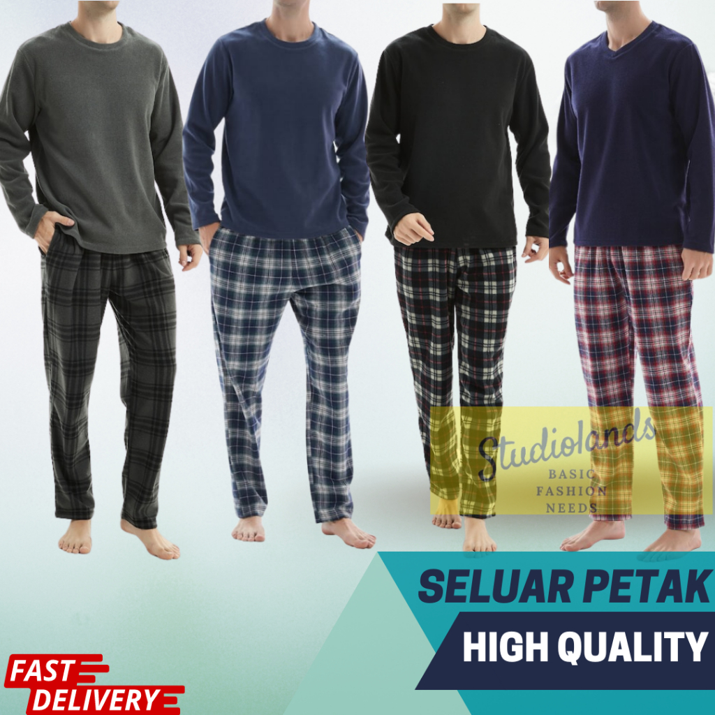 Seluar Petak Slim Fit Pajama Plaid Seluar Tidur Kotak Seluar Lelaki