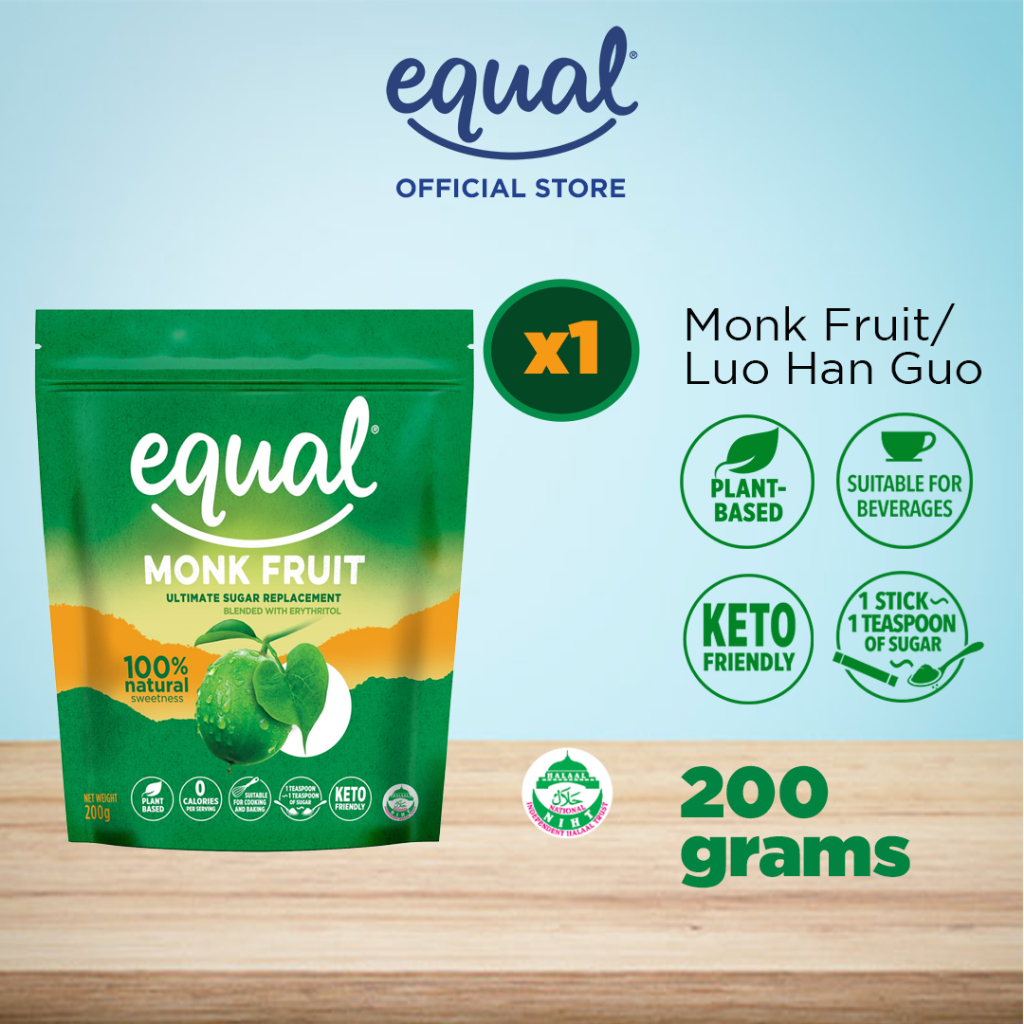 EQUAL LUO HAN GUO/MONK FRUIT 200g Pack, 100% Natural Sugar Replacement ...