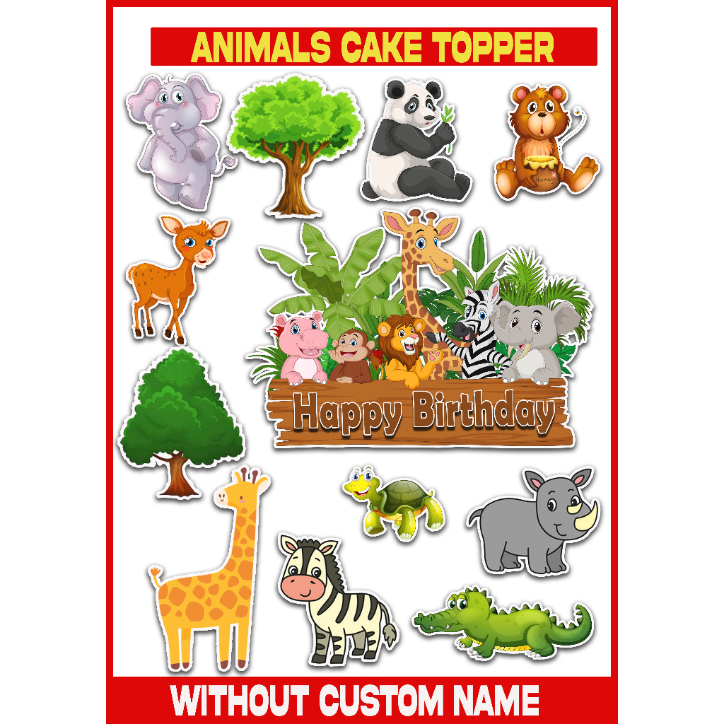 Zoo Safari Animal Cake Topper for Cake Birthday Decoration Custom Name Hiasan Kek Haiwan Hari