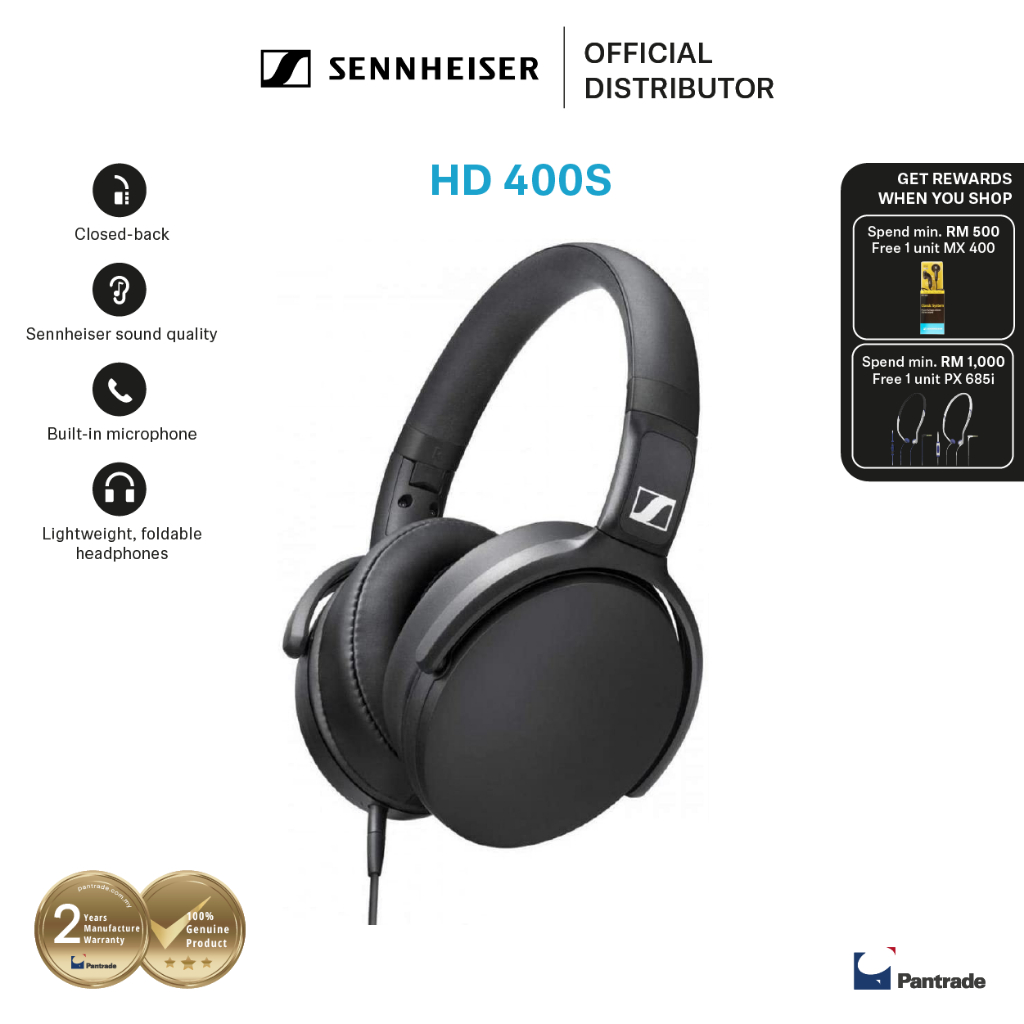 Sennheiser HD 400S Around-Ear Dymanic Bass Headphones - Black | Shopee ...