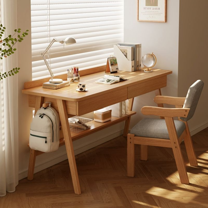 Simple desk Home student solid wooden leg desk Study desk Computer desk ...