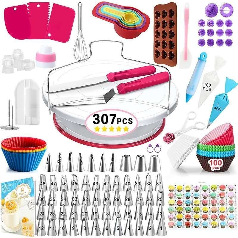 100Pcs Cake Decorating Supplies Kit - Cake Turntable Set with 48 Icing  Piping Tips, 20 Disposable Pastry Bags, 2 Couplers, Baking Tools for  Beginners