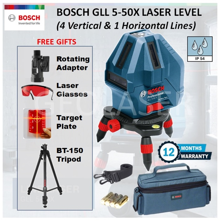 Bosch GLL 550X 5Line Laser Level With BT150 1.5m Tripod And Rotating Adapter Glasses & Target