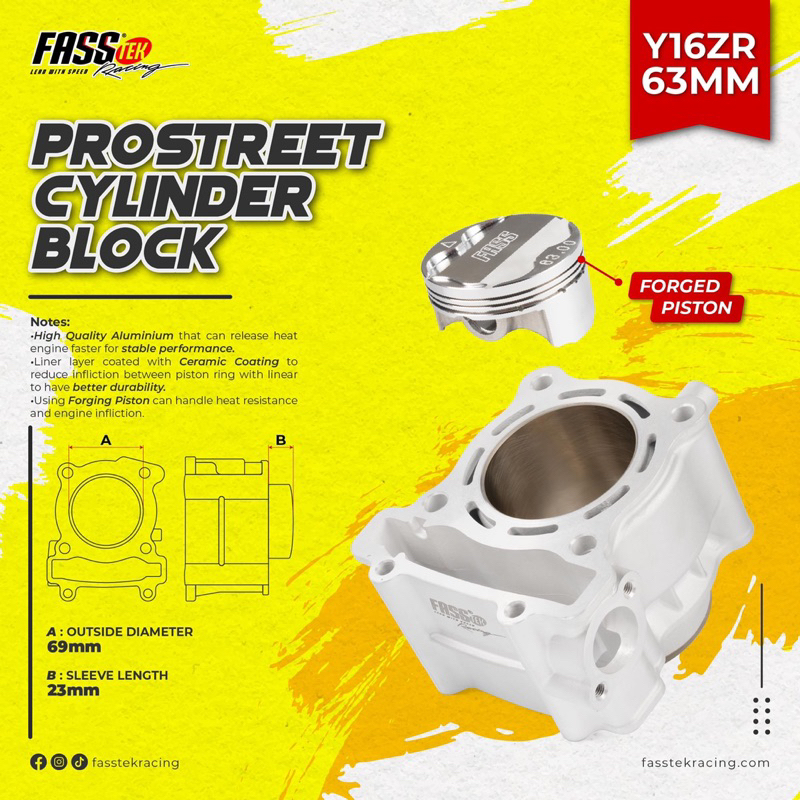 FASSTEK RACING ECO CERAMIC CYLINDER BLOCK KIT SET 58MM 63MM 65MM ...