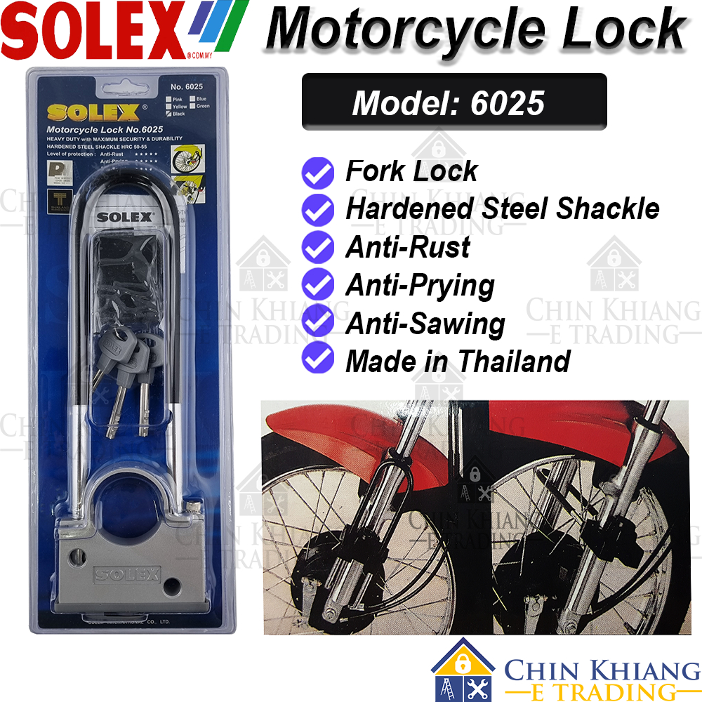 Solex 6025 Premium Motorcycle Fork Lock Heavy Duty Black 275mm Shopee