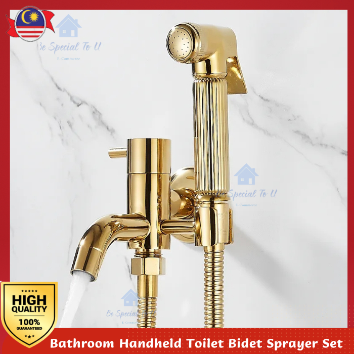 Gold Color Brass Bathroom Handheld Toilet Bidet Sprayer Set With Faucet Wall Mounted Shower ...