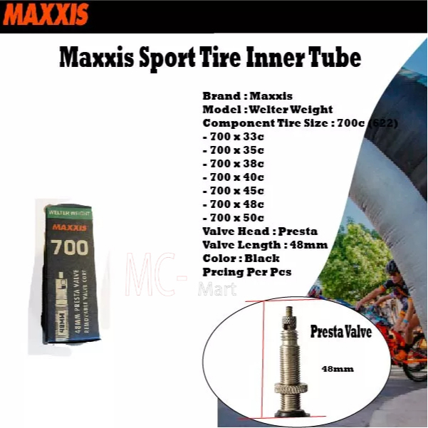 Maxxis Sport Bicycle Tire Inner Tube 700 x 33c 50c FV48mm 1Pcs Shopee Malaysia