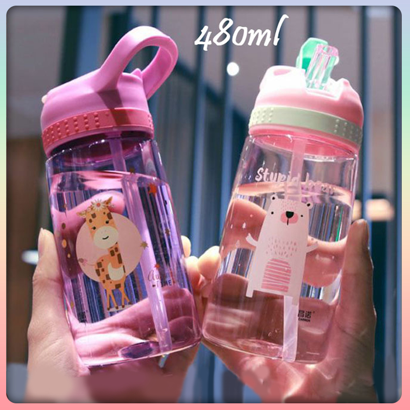 [Ready Stock] 480ml Plastic Kids Water Bottle With Straw Children ...