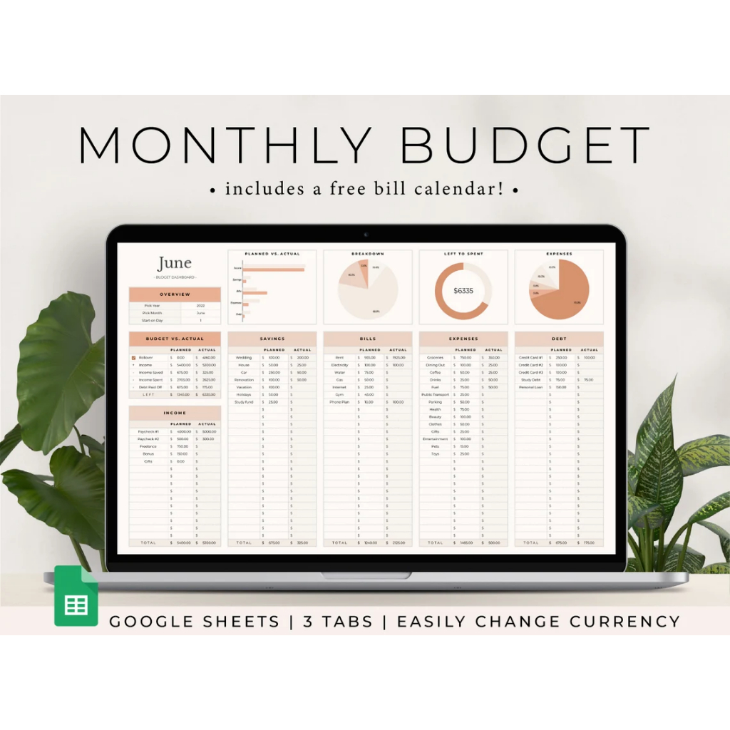 Monthly Budget Spreadsheet, Google Sheets Template, Bill Calendar ...