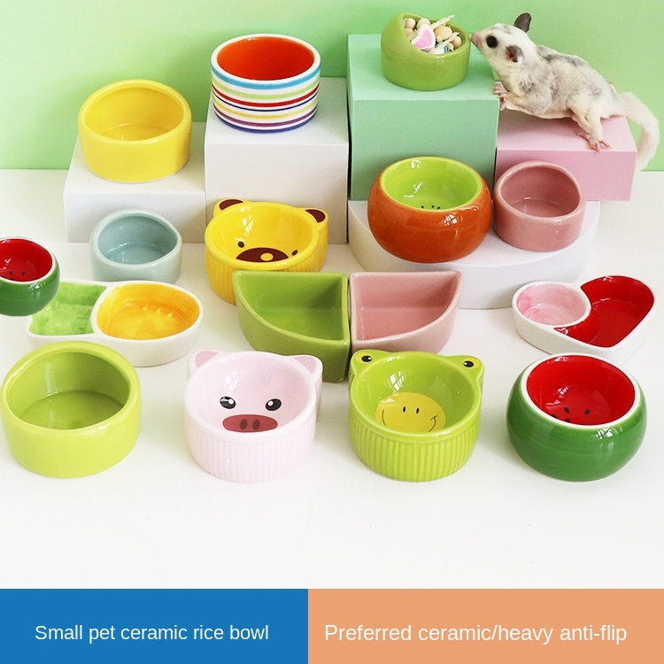 Hamster Ceramic Food Bowl Double Grid Design Anti-Turning