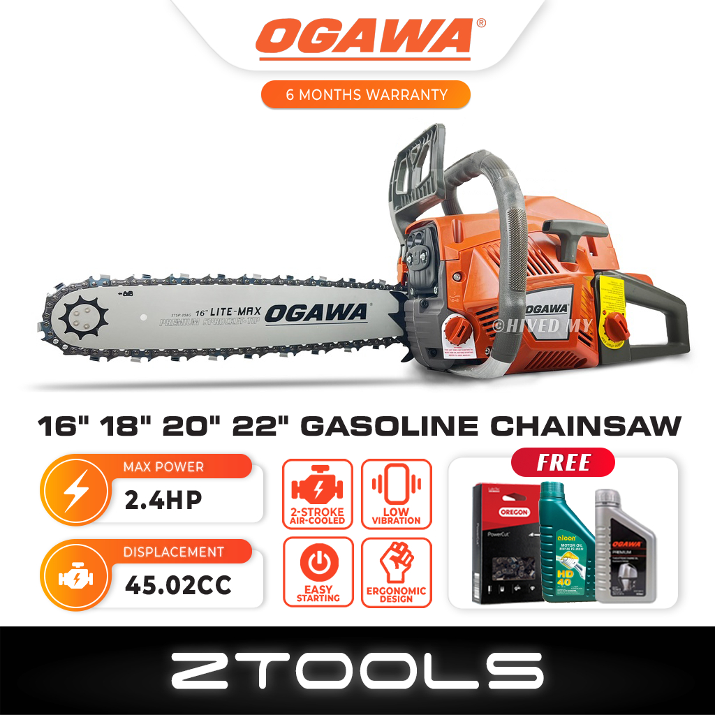 OGAWA 12" 16" 18" 20" 22" Petrol Chainsaw | 45cc | Heavy Duty Oregon Chain Saw | Mesin Potong Dahan Tebang Pokok