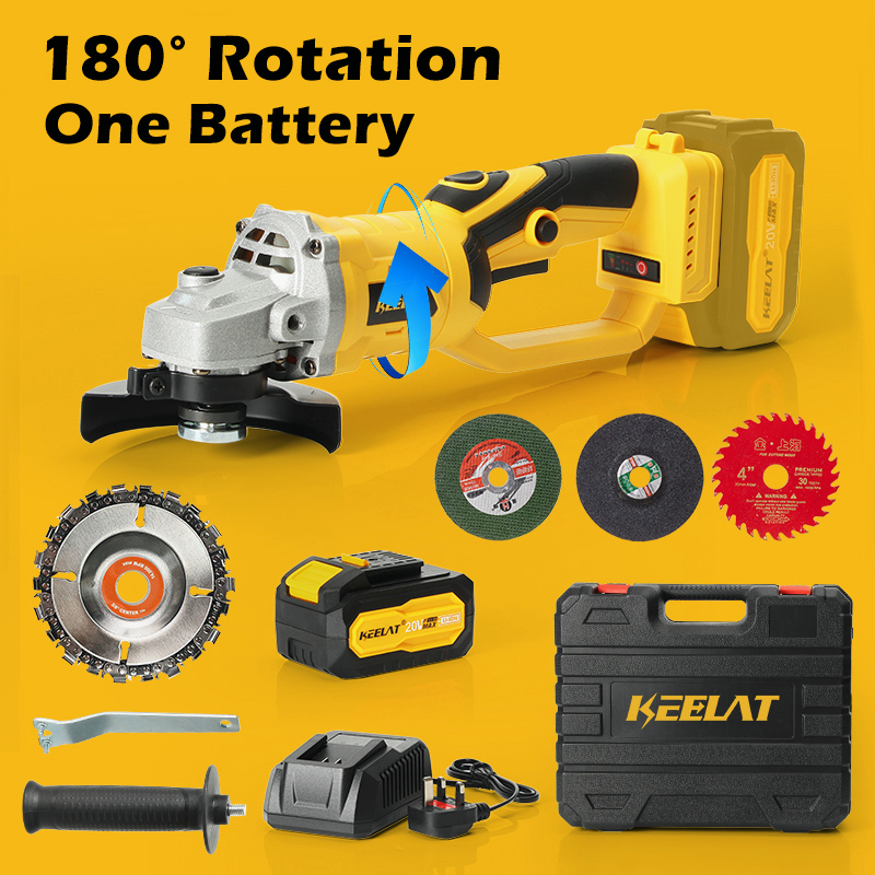 KEELAT KAG006/180° Rotatable Angle Grinder Cordless 3 Gears Variable ...