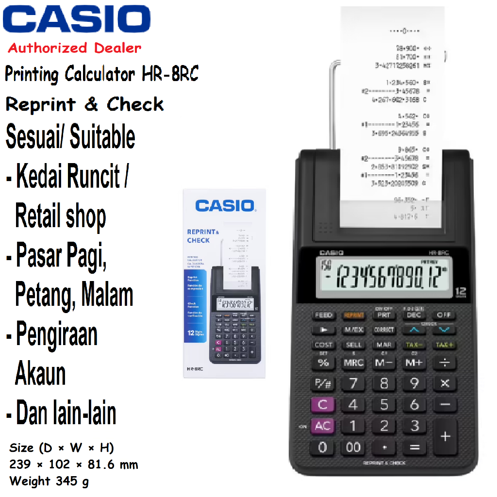 *ORIGINAL* Casio Printing Calculator HR8RC Kalkulator Cetak Resit 12